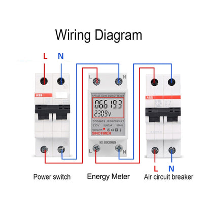 عداد طاقة أحادي الطور DDS6619 80A 230V Din Rail عداد جهد تيار عداد طاقة، بدون إضاءة خلفية، مع إضاءة خلفية
