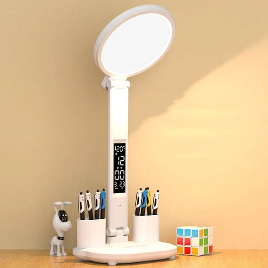 Plug-in Model With Clock Round Desk Lamp Study Reading Folding Smart Bedside Eye Protection Lamp