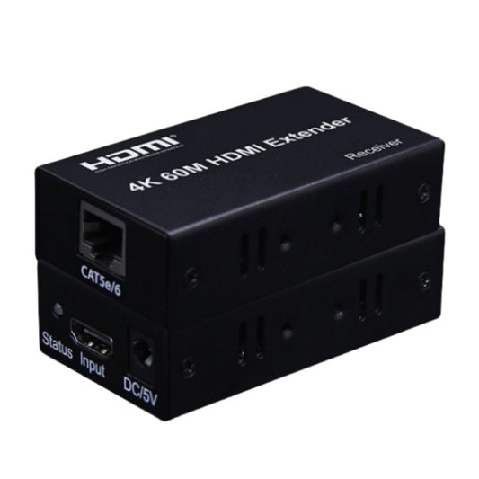 HDMI To RJ45 Single Ethernet Cable 60m Extender 4K HD Cable Signal Amplifier, Transmitter+Receiver, US Plug, UK Plug, EU Plug