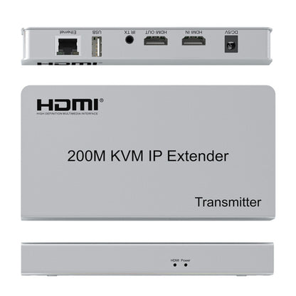 KVM 200m HDMI IP Extender RJ45 Network Cable Video Extender, Transmitter+Receiver, US Plug, 200m