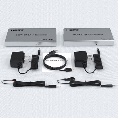 KVM 200m HDMI IP Extender RJ45 Network Cable Video Extender, Transmitter+Receiver, US Plug, 200m