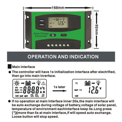 12V/24V Solar Charge And Discharge Controller Dual USB Port LCD Solar Cells Panel Charge Regulator, 10A, 20A, 30A