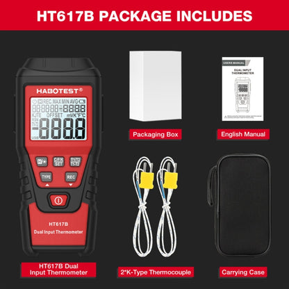HABOTEST HT617B Digital Dual Channel Thermocouple Thermometer