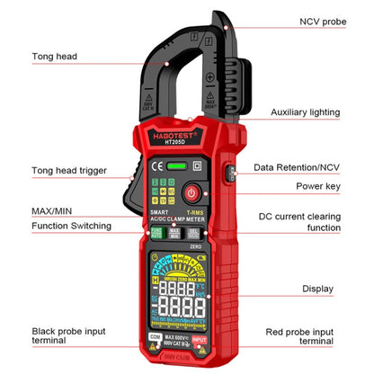 مشبك HABOTEST HT205D، مقياس متعدد رقمي ذكي عالي الدقة، مضاد للاحتراق، متعدد الوظائف، HT205D
