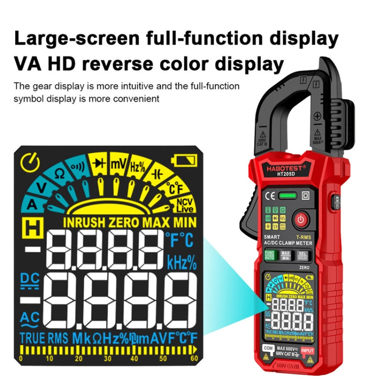 مشبك HABOTEST HT205D، مقياس متعدد رقمي ذكي عالي الدقة، مضاد للاحتراق، متعدد الوظائف، HT205D