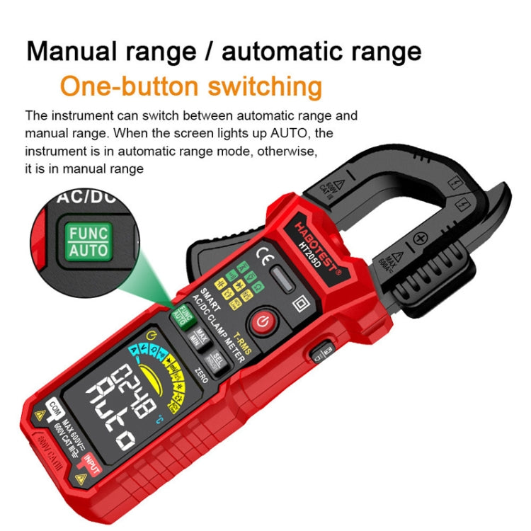 مشبك HABOTEST HT205D، مقياس متعدد رقمي ذكي عالي الدقة، مضاد للاحتراق، متعدد الوظائف، HT205D