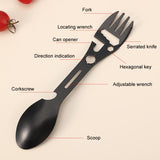 2pcs 10 In 1 Outdoor Camping Picnic Multifunctional Portable Fork and Spoon Tool(Black)