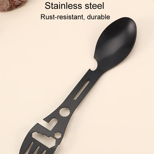 2pcs 10 In 1 Outdoor Camping Picnic Multifunctional Portable Fork and Spoon Tool(Black)