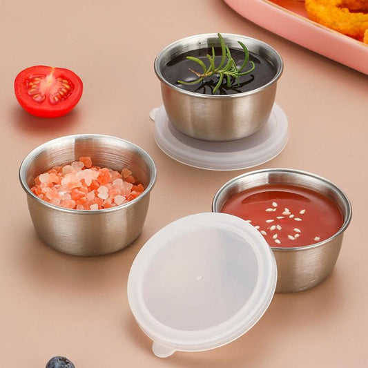 40ml Stainless Steel Sauce Cup With Plastic Lid Sealed Leak-Proof Dipping Dish Seasoning Dish
