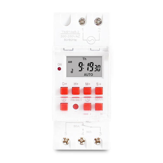 SINOTIMER TM919sB 220 فولت 30 أمبير، مؤقت قابل للبرمجة لمدة 7 أيام بفاصل زمني لمدة ثانية واحدة، مثبت على سكة DIN