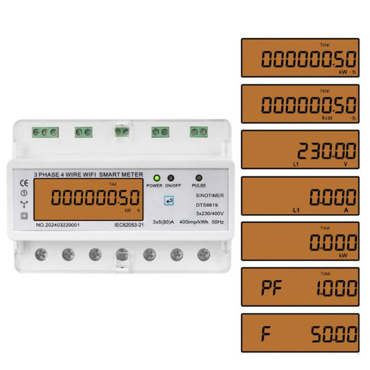 عداد طاقة Tuya WiFi ثلاثي الطور، تيار متردد 380 فولت، SINOTIMER DTS6619-050 80 أمبير مع مفتاح، SINOTIMER DTS6619-049 100 أمبير بدون مفتاح