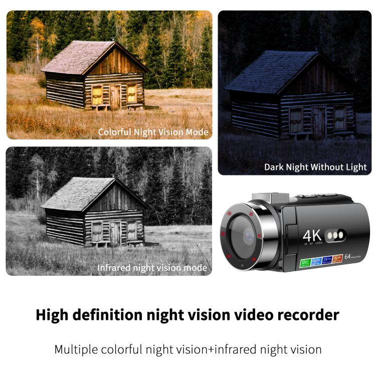 WiFi HD 4K Lightless Colorful Night Vision Digital Video Camera, Black, Black + Fill Light, Black + Lens Hood, Black + Wireless Noise Reduction Microphone, Black + Bracket, Black 4pcs /Set, Red, Red + Fill Light, Red + Lens Hood������������������������...