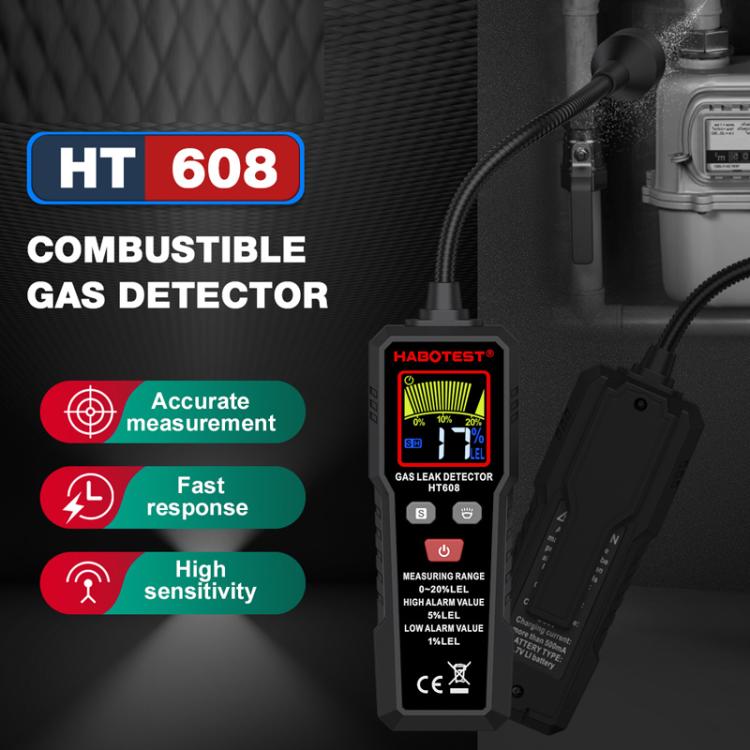 جهاز كشف الغازات القابلة للاشتعال HTBOTEST HT608، جهاز إنذار للكشف عن الغاز الطبيعي، HT608