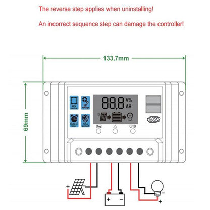 12V 24V Solar Controller PV Solar Charge Controller With LCD Display, 10A, 20A, 30A