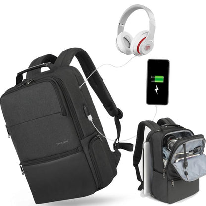 Men Anti-Theft Laptop Backpack with USB Charging Port, Headphone Hole & Comfort Shoulder Straps for Travel, Work Commute, Tigernu  15.6-inch Standard, Tigernu 19-inch Expandable