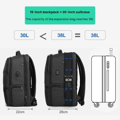Men Anti-Theft Laptop Backpack with USB Charging Port, Headphone Hole & Comfort Shoulder Straps for Travel, Work Commute, Tigernu  15.6-inch Standard, Tigernu 19-inch Expandable