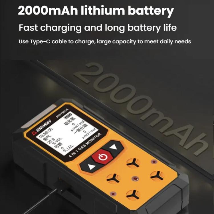 SNDWAY SW7500A 4 In 1 Gas Detector Combustible Gas Oxygen Hydrogen Sulfide Toxic and Harmful Detection Explosion-proof, Standard, With Pump Suction