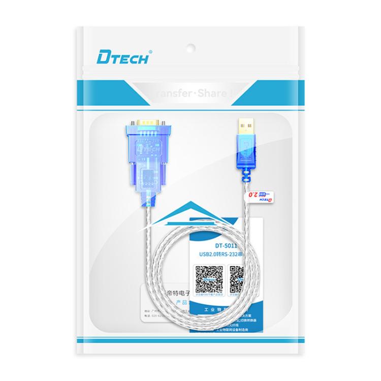 كابل محول تسلسلي DTECH DT-5011 USB 2.0 إلى RS232، ثنائي الشريحة FT232 وZT213 مع مؤشر LED، 0.5 متر، 1 متر، 1.5 متر، 2 متر، 3 متر، 5 متر