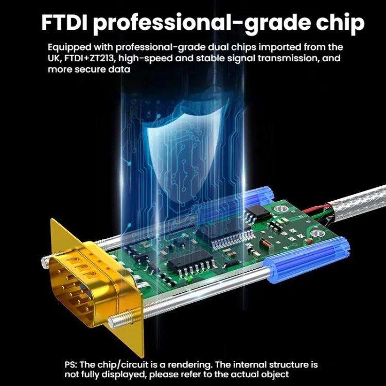 كابل محول تسلسلي DTECH DT-5011 USB 2.0 إلى RS232، ثنائي الشريحة FT232 وZT213 مع مؤشر LED، 0.5 متر، 1 متر، 1.5 متر، 2 متر، 3 متر، 5 متر