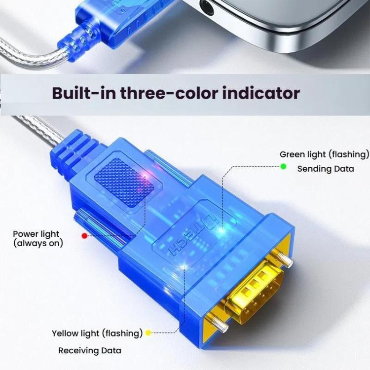 كابل محول تسلسلي DTECH DT-5011 USB 2.0 إلى RS232، ثنائي الشريحة FT232 وZT213 مع مؤشر LED، 0.5 متر، 1 متر، 1.5 متر، 2 متر، 3 متر، 5 متر