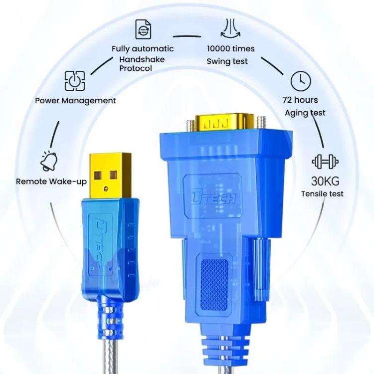 كابل محول تسلسلي DTECH DT-5011 USB 2.0 إلى RS232، ثنائي الشريحة FT232 وZT213 مع مؤشر LED، 0.5 متر، 1 متر، 1.5 متر، 2 متر، 3 متر، 5 متر