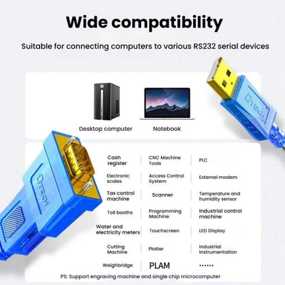 كابل محول تسلسلي DTECH DT-5011 USB 2.0 إلى RS232، ثنائي الشريحة FT232 وZT213 مع مؤشر LED، 0.5 متر، 1 متر، 1.5 متر، 2 متر، 3 متر، 5 متر