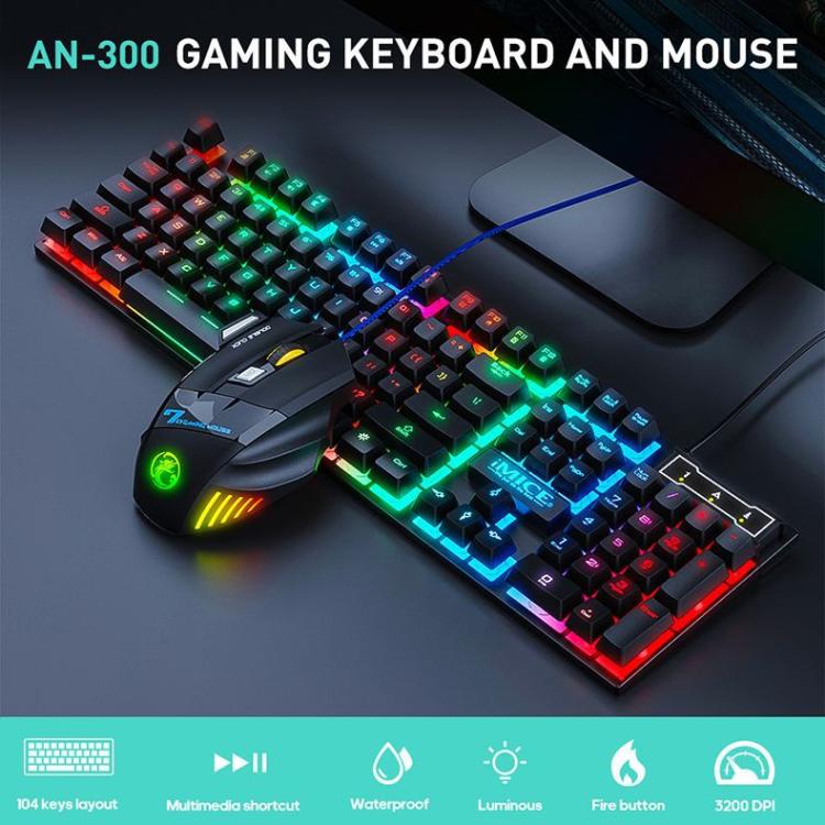 Floating Keycaps Rainbow Backlight Wired Keyboard Mouse Set, iMICE AN-300 Arabic, iMICE AN-300 English
