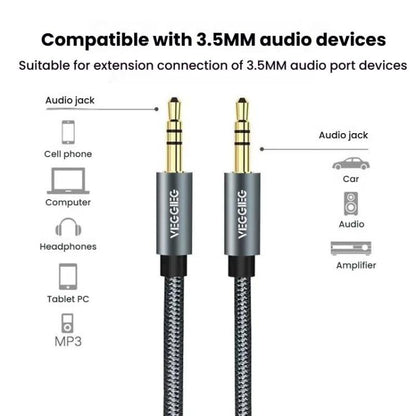 VegGieg Aux Car Audio Cable 3.5mm Male To Male Connection Cable For Phone Computer Stereo Amplifier Earphone, 1m, 2m, 3m, 5m