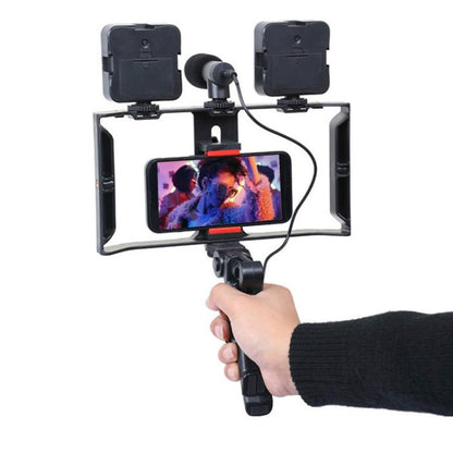 Smartphone Video Rig Kit with LED Fill Light & Microphone All-in-One Mobile Live Streaming, AY-49X