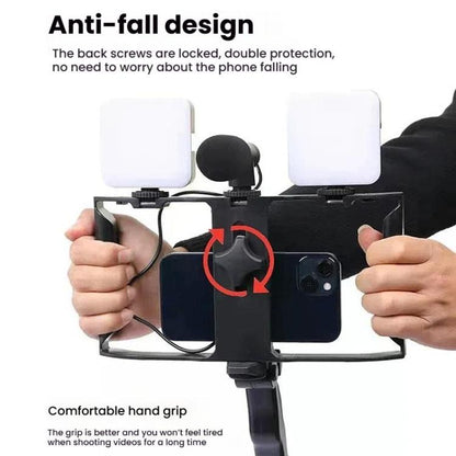 Smartphone Video Rig Kit with LED Fill Light & Microphone All-in-One Mobile Live Streaming, AY-49X