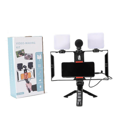 Smartphone Video Rig Kit with LED Fill Light & Microphone All-in-One Mobile Live Streaming, AY-49X