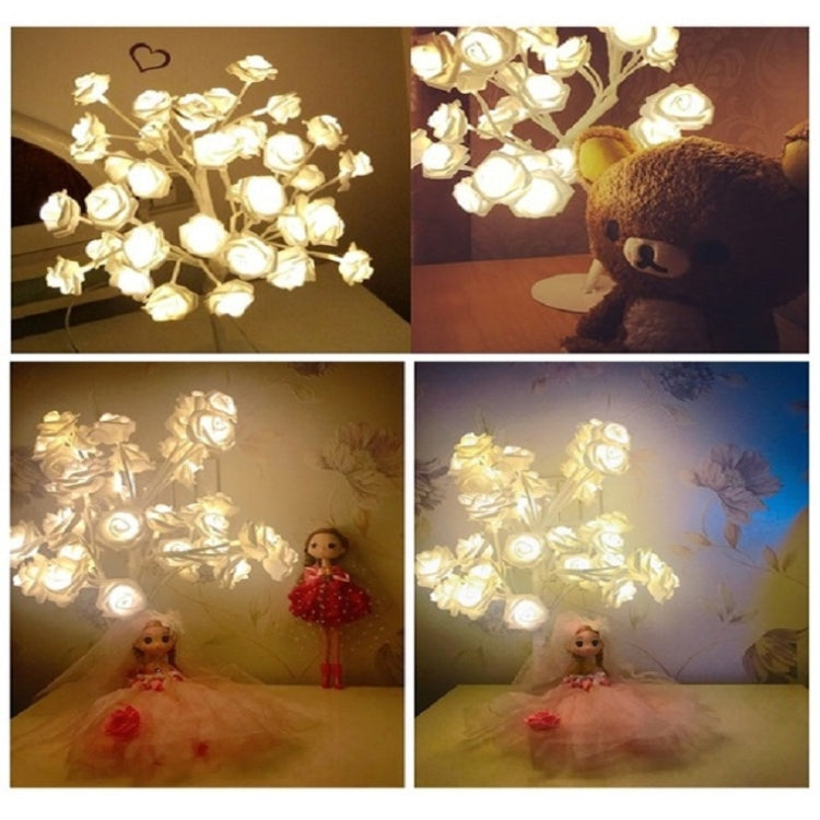 Rose Bedside Night Light Girl Heart Room Decoration Table Lamp, AC 220V(White Base)