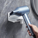 Wall-Mounted Hair Dryer Holder with Cord Organizer – Bathroom Storage Rack for Blow Dryer (White)"