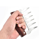 2 PCS Bear Claw Shaped stainless steel Barbecue Fork Chicken Shredded Wooden Handle Anti-skid Creative Kitchen Fork Claw Meat Claw Splitter