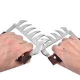 2 PCS Bear Claw Shaped stainless steel Barbecue Fork Chicken Shredded Wooden Handle Anti-skid Creative Kitchen Fork Claw Meat Claw Splitter