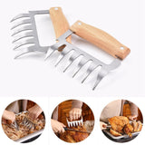 2 PCS Bear Claw Shaped stainless steel Barbecue Fork Chicken Shredded Wooden Handle Anti-skid Creative Kitchen Fork Claw Meat Claw Splitter
