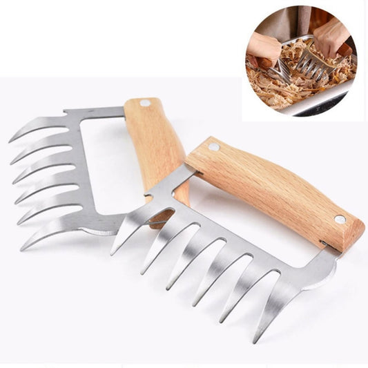 2 PCS Bear Claw Shaped stainless steel Barbecue Fork Chicken Shredded Wooden Handle Anti-skid Creative Kitchen Fork Claw Meat Claw Splitter